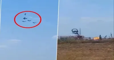 air show plane crash  ಏರ್ ಶೋ ವೇಳೆ ಯುದ್ಧ ವಿಮಾನಗಳ ಭೀಕರ ಡಿಕ್ಕಿ   ಭಯಾನಕ ವಿಡಿಯೋ ವೈರಲ್   