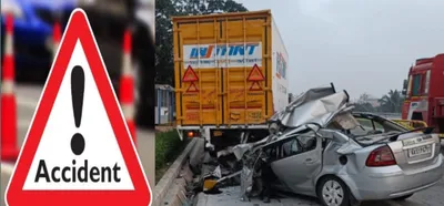 road accident  ನಿಂತಿದ್ದ ಲಾರಿಗೆ ಡಿಕ್ಕಿ ಹೊಡೆದ ಕಾರು  ಸ್ಥಳದಲ್ಲಿ ಮೃತಪಟ್ಟ ಚಾಲಕ